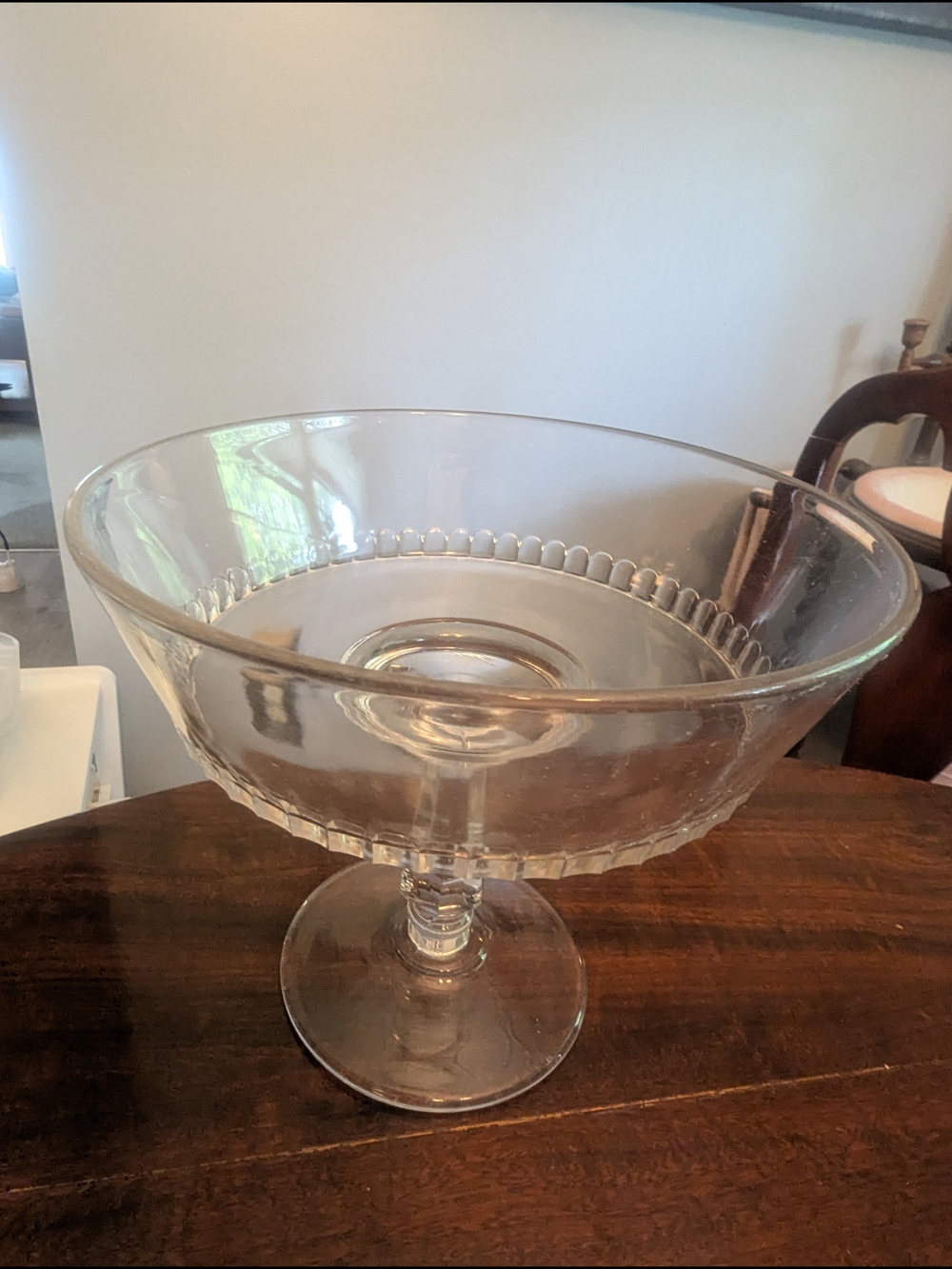 Antique Riverside Clear  Glass Open Compote  Bowl  Baby Thumbprint Pattern
